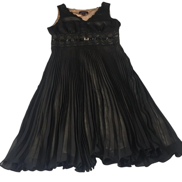 Signature by Robbie Bee Dress Womens 8 Black Pleated Lace V-Neck Sleeveless - Picture 1 of 14
